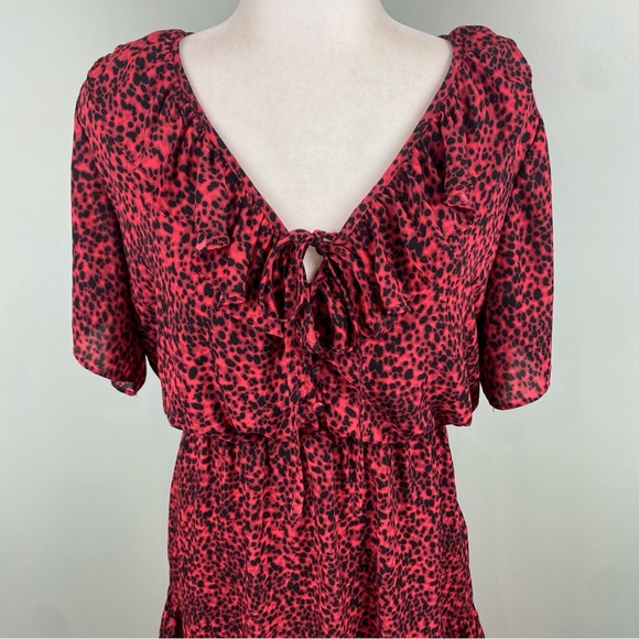 Buddy Love Red Cheetah print Trixie Ruffled Mini Dress Medium - Picture 2 of 11
